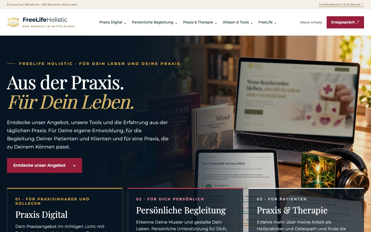 Startseite des aktuellen FreeLife-Holistic-Entwurfs